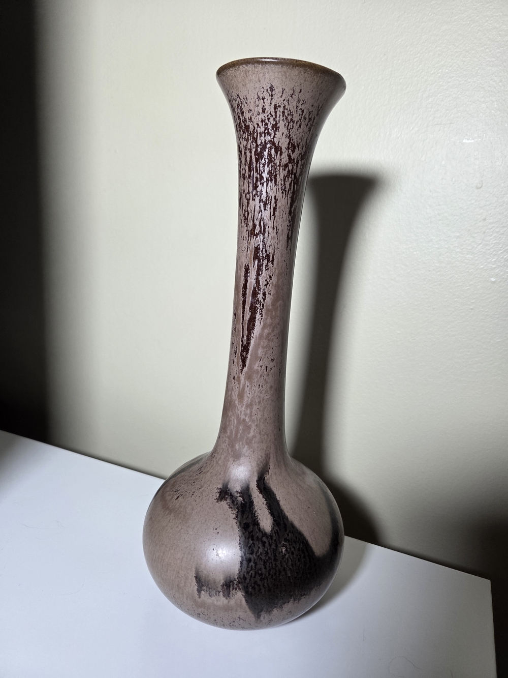 Elegant Matte Brown Long-Neck Ceramic Vase, 11" T